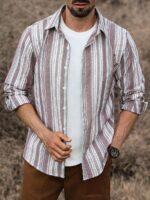 Men's Vintage Striped Long Sleeve Casual Shirt - Image 2