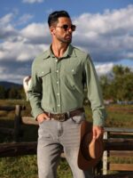 Men's Solid Button-Front Long Sleeve Collar Shirt - Image 2