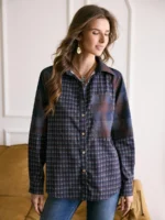 Women's Plaid Patchwork Western Button Casual Shirt