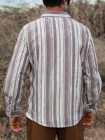 Men's Vintage Striped Long Sleeve Casual Shirt - Image 3