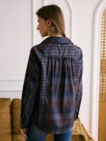 Women's Plaid Patchwork Western Button Casual Shirt - Image 3