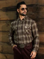 Men's Brown Plaid Flannel Button-Up Shacket