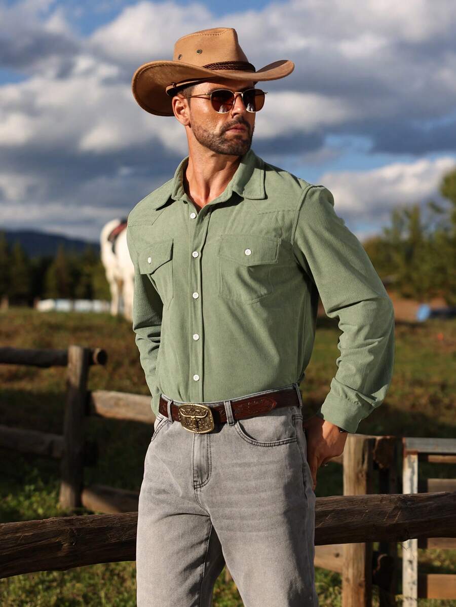 image-65accz1 Men's Solid Button-Front Long Sleeve Collar Shirt - Image 1