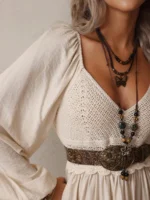 Women's Vintage Bohemian Hollow Crochet Mini Dress - Image 2