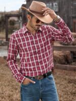 Men's Casual Loose Plaid Western Long Sleeve Shirt - Image 2