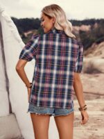 Women's Casual Puff Sleeve Plaid Festival Shirt - Image 3