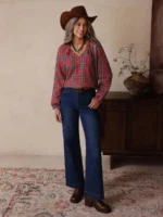 Women's Loose Western Plaid Long Sleeve Shirt - Image 4