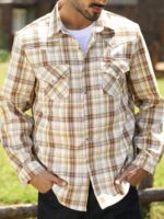 Men's Plaid Cargo Pocket Casual Long Sleeve Shirt - Image 2