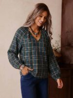 Women's Western Plaid V-Neck Long Sleeve Shirt - Image 2