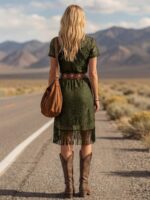 Women's Elastic Lace Knit Western Style Dress - Image 3