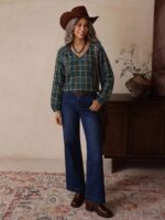 Women's Western Plaid V-Neck Long Sleeve Shirt - Image 4