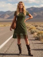 Women's Elastic Lace Knit Western Style Dress - Image 2