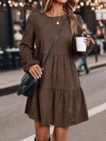 Women's Casual Loose Round Neck Ruffle Hem Dress