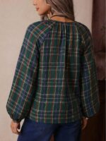 Women's Western Plaid V-Neck Long Sleeve Shirt - Image 3