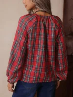 Women's Loose Western Plaid Long Sleeve Shirt - Image 3