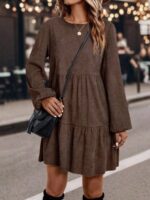 Women's Casual Loose Round Neck Ruffle Hem Dress - Image 2