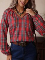 Women's Loose Western Plaid Long Sleeve Shirt - Image 2