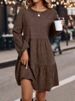 Women's Casual Loose Round Neck Ruffle Hem Dress - Image 3
