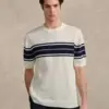 Men's White Striped Rib-Knit Short Sleeve Top