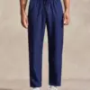 Men's Navy Blue Solid Drawstring Casual Pants